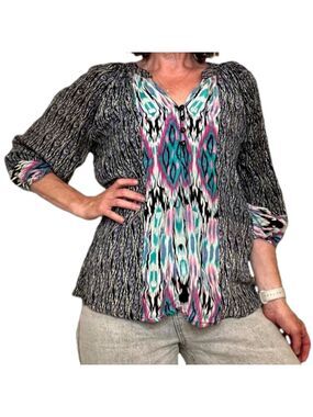 TOLANI 100% Silk Blouse, 3/4 length sleeve, XS (fits up to M)